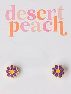 Desert Peach Flat Back Earrings Purple Flowers BNWT